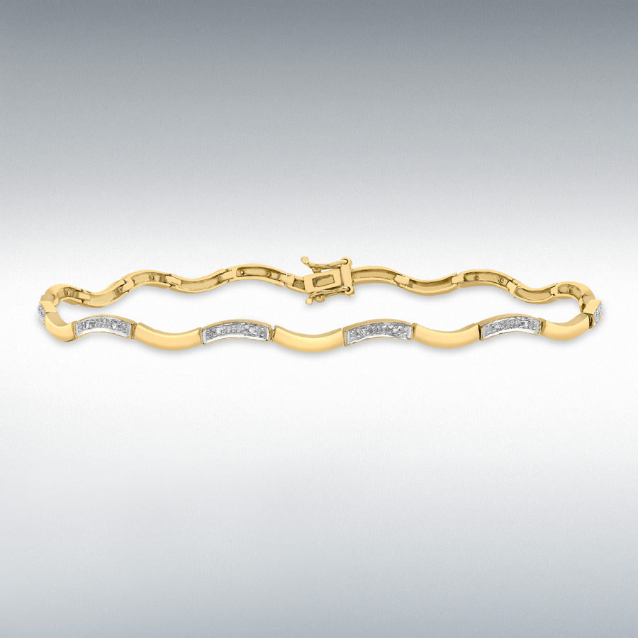 9ct Yellow Gold Diamond Wave Bracelet, 0.12ct total