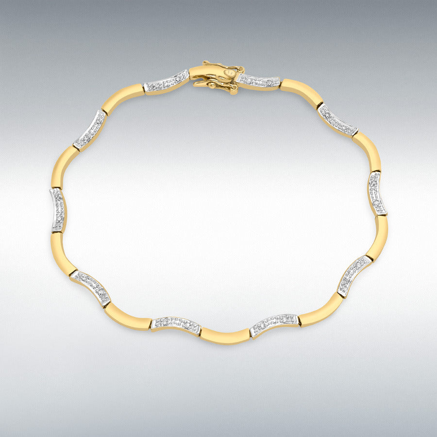 9ct Yellow Gold Diamond Wave Link Bracelet, 0.10ct total