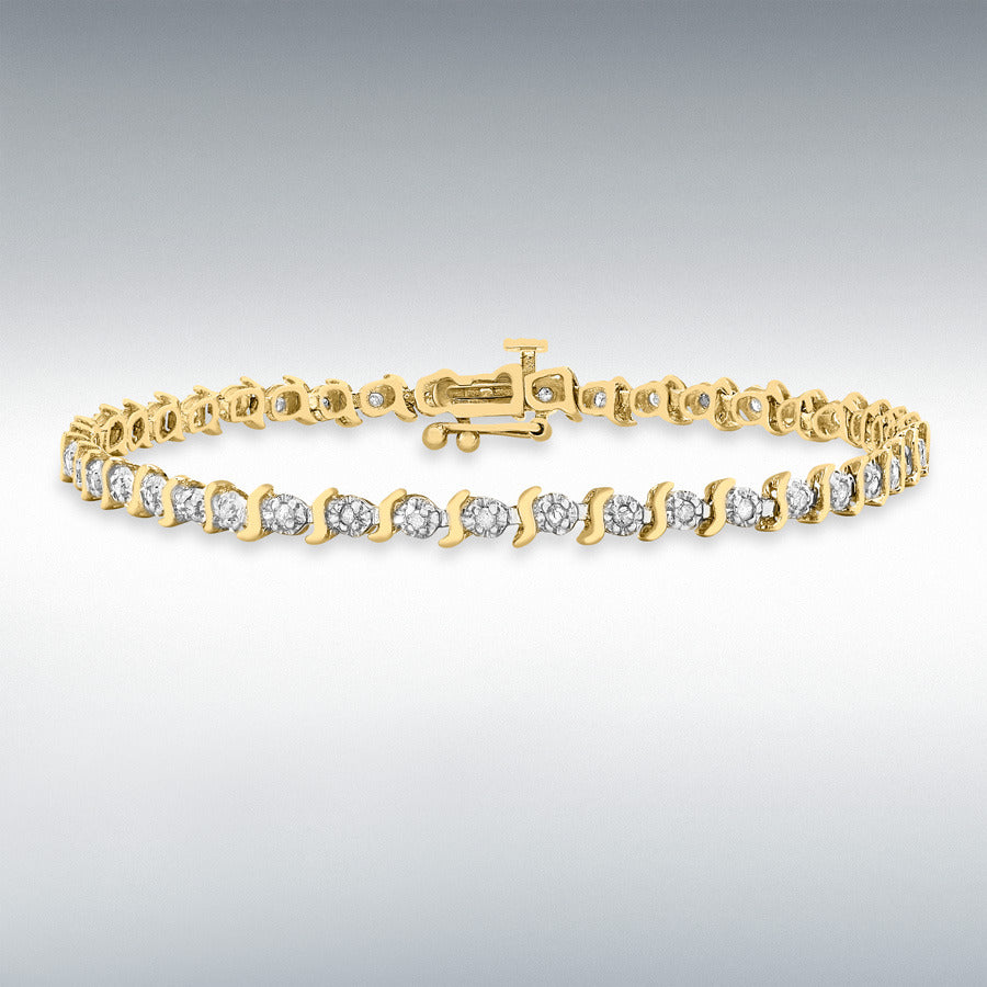 9ct Yellow Gold Diamond Wave Link Bracelet, 0.50ct total