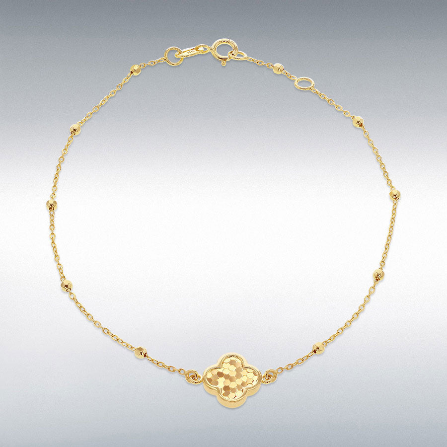 9ct Yellow Gold Disco Clover Adjustable Trace and Ball Bracelet