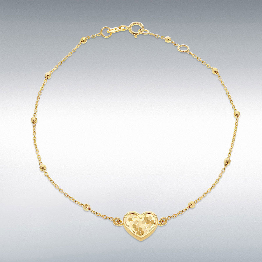 9ct Yellow Gold Disco Heart Adjustable Trace and Ball Bracelet