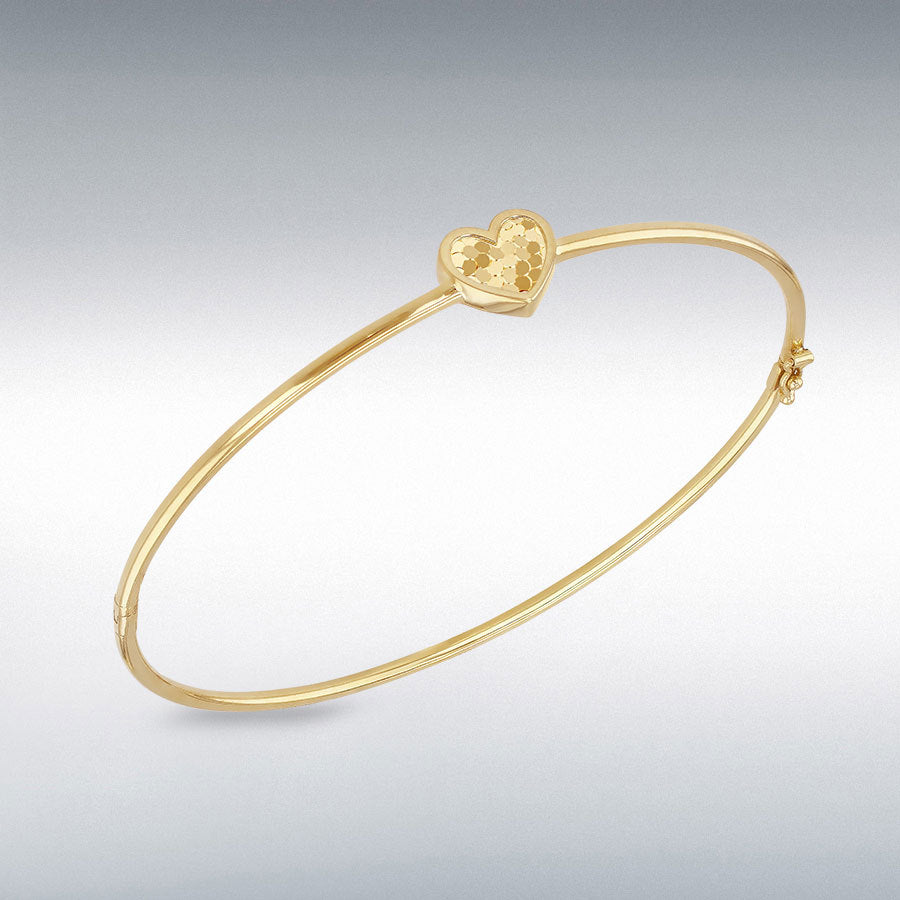 9ct Yellow Gold Disco Heart Bangle