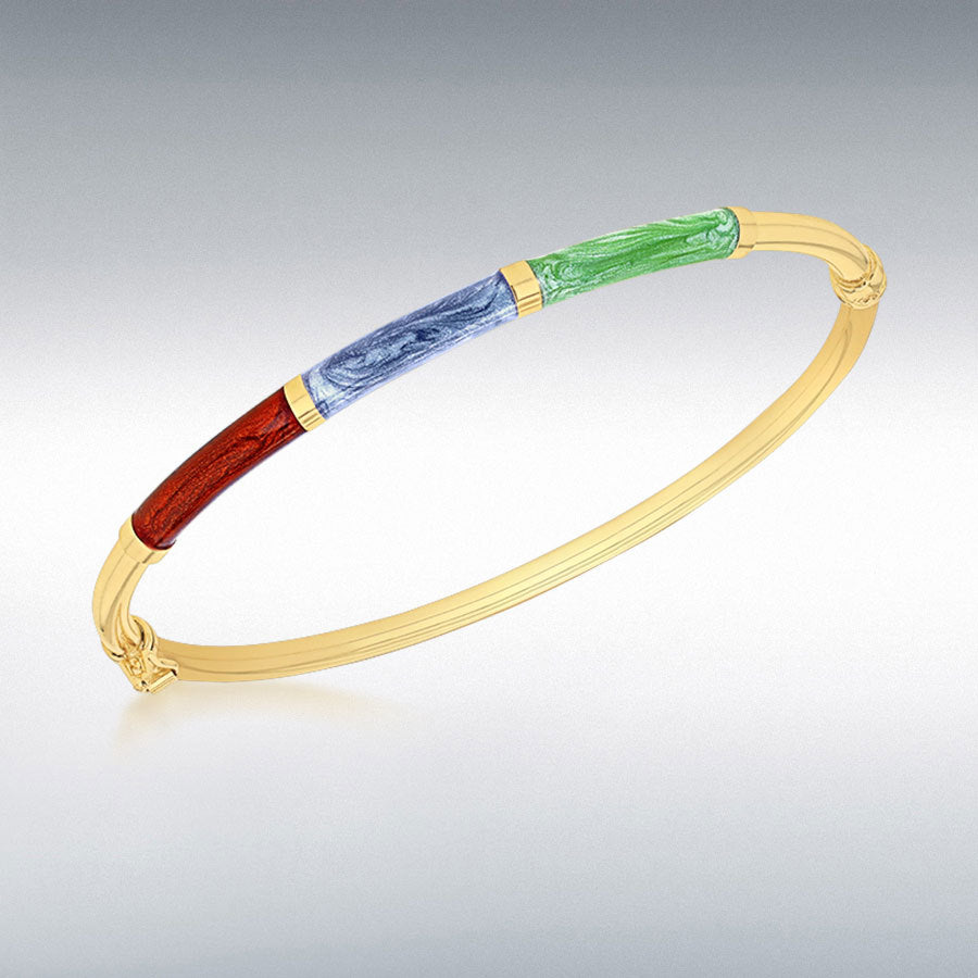 9ct Yellow Gold Enamel Red, Blue and Green Bangle