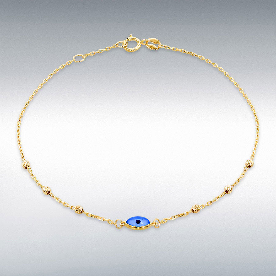 9ct Yellow Gold Evil Eye Diamond-Cut Ball Bracelet
