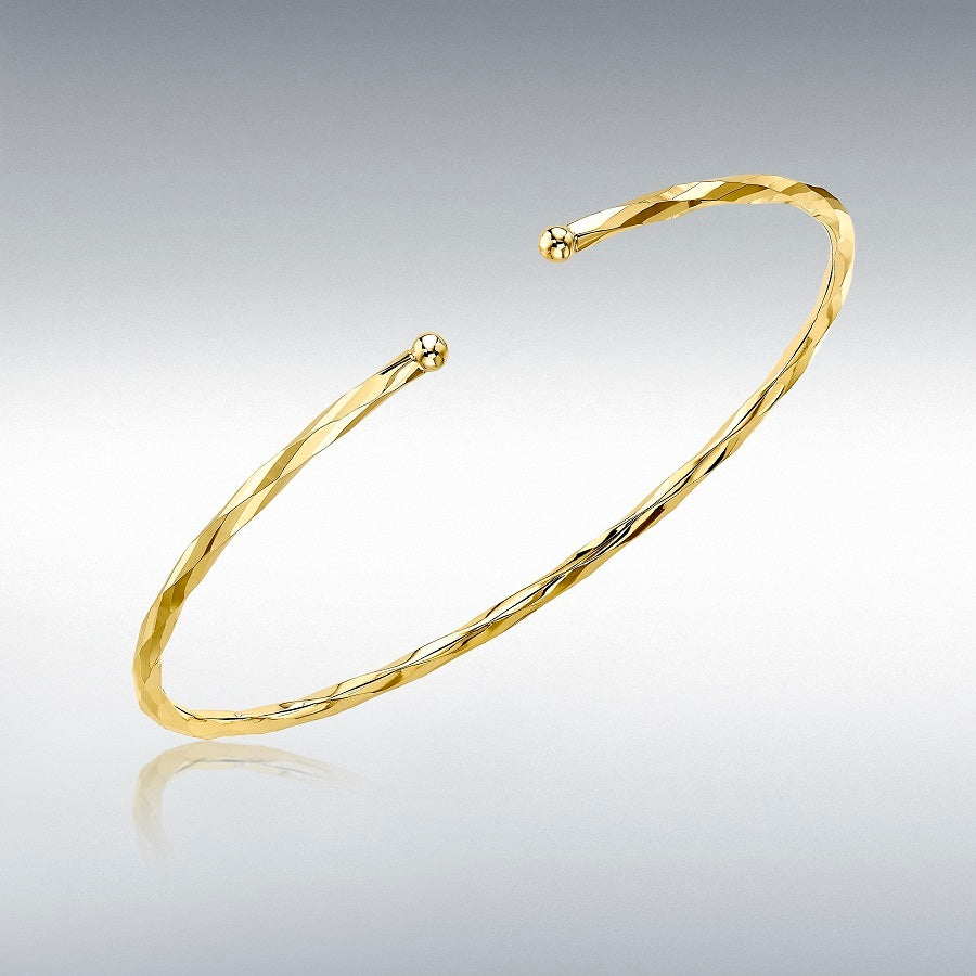 9ct Yellow Gold Faceted Flexible Cuff Bangle