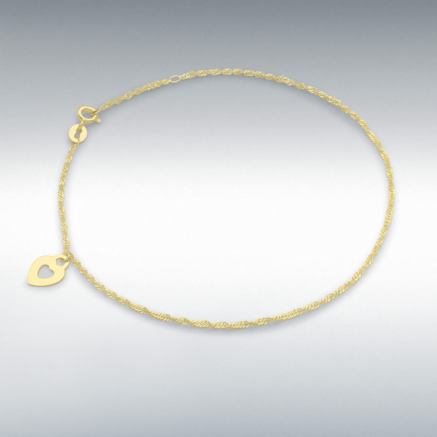 9ct Yellow Gold Heart and Twist Curb Chain Anklet