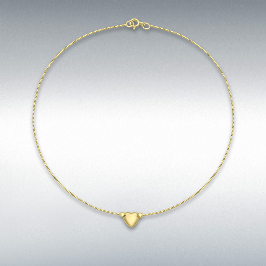 9ct Yellow Gold Heart Box Chain Anklet