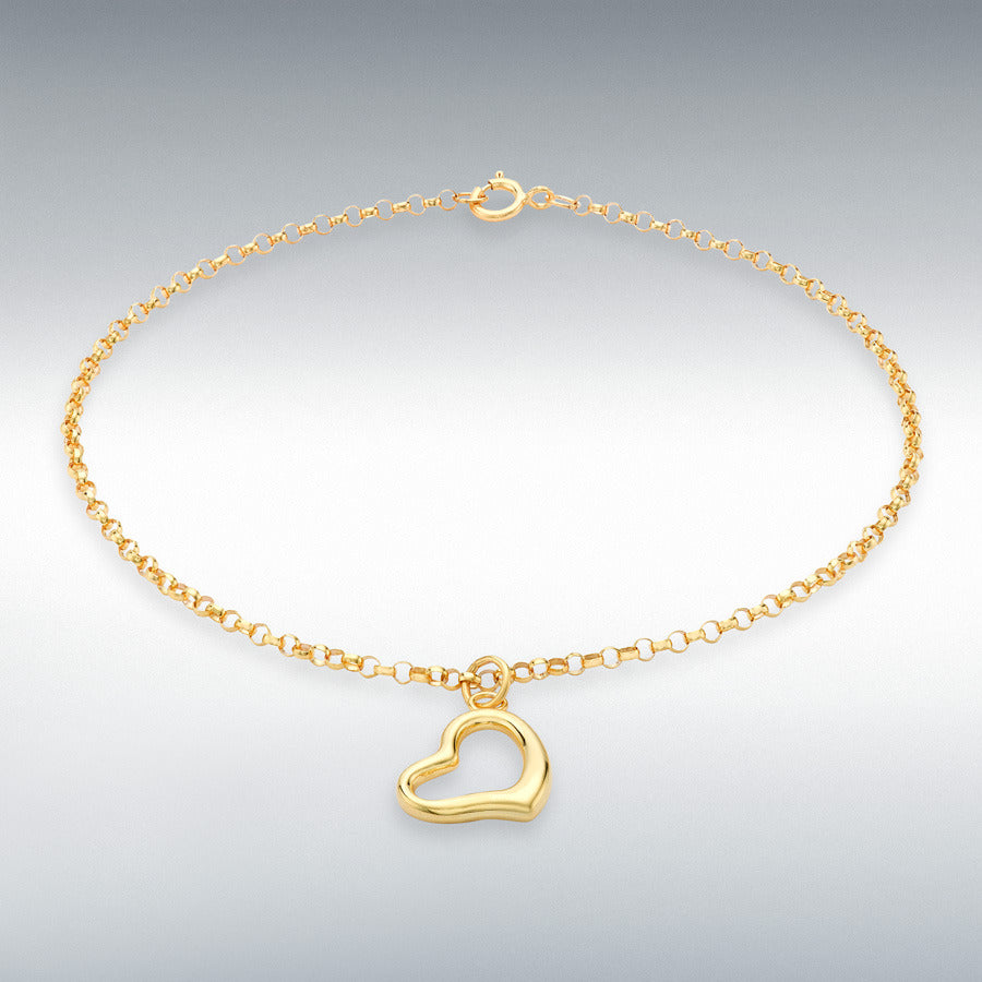 9ct Yellow Gold Heart Charm Round Belcher Chain Bracelet