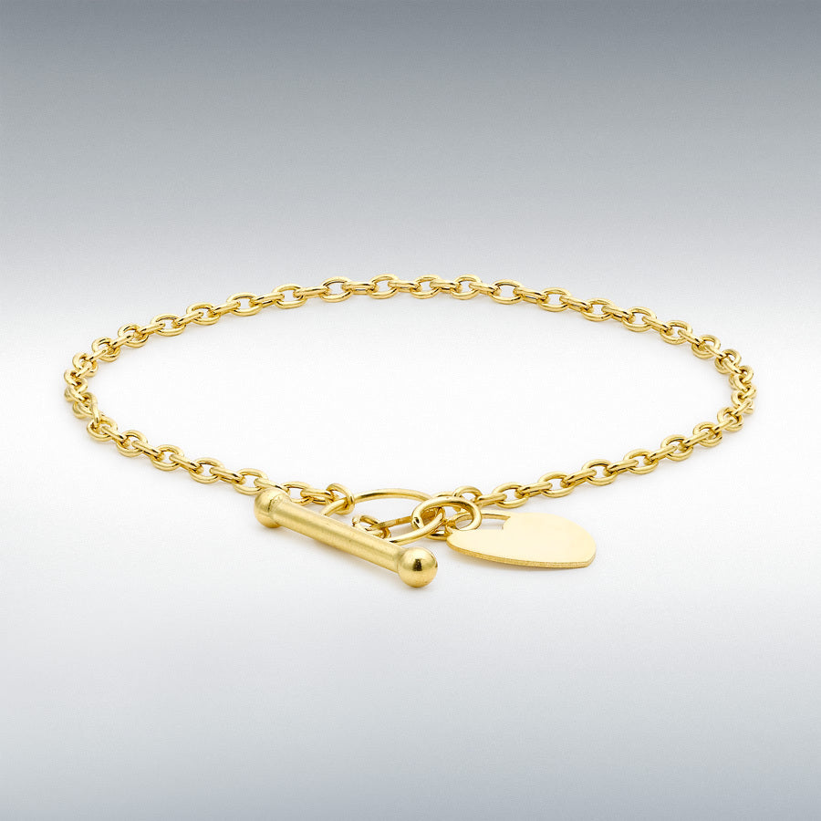 9ct Yellow Gold Heart T-Bar Bracelet