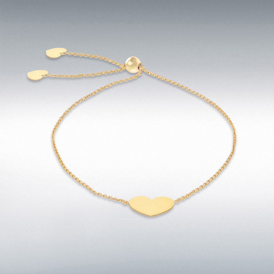 9ct Yellow Gold Heart Trace Chain Adjustable Slider Bracelet