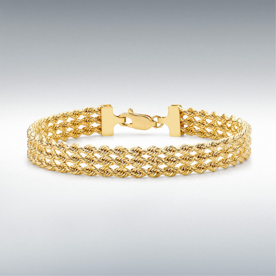 9ct Yellow Gold Hollow 3-Strand Rope Bracelet