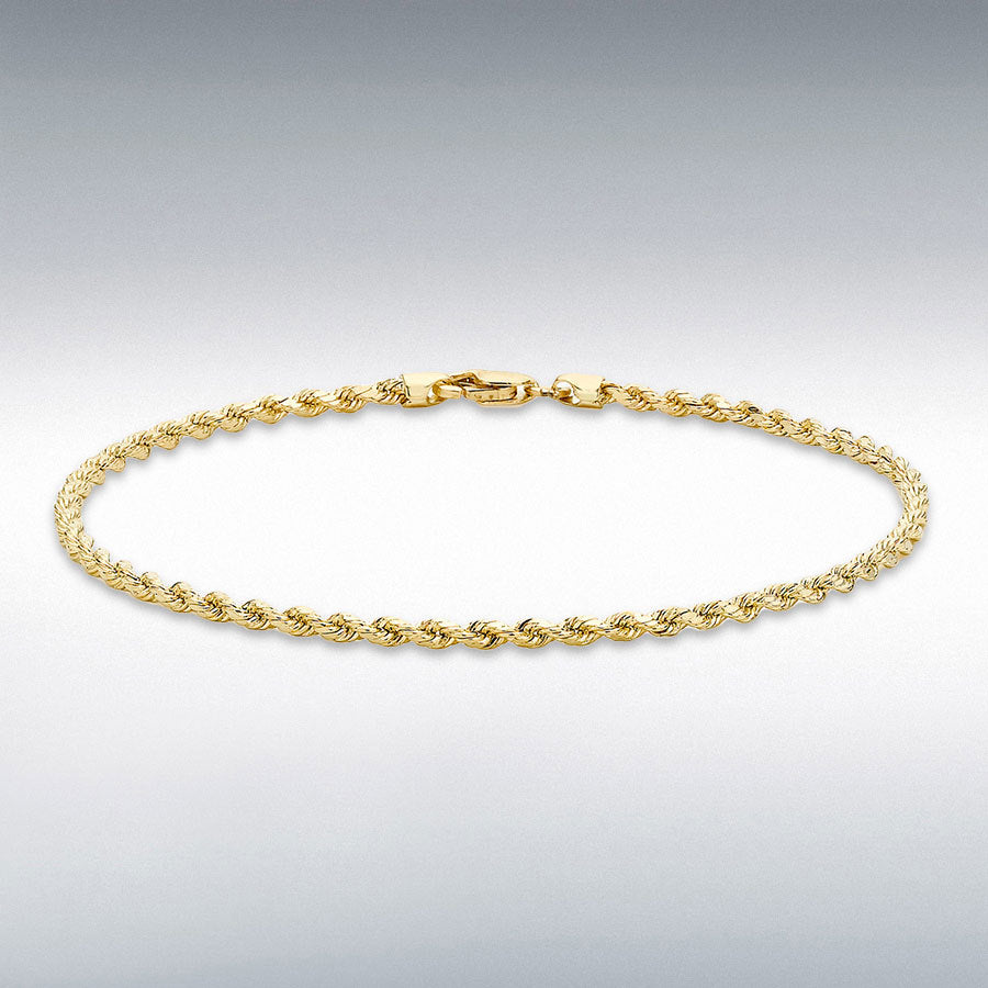 9ct Yellow Gold Hollow Diamond-Cut Rope Anklet