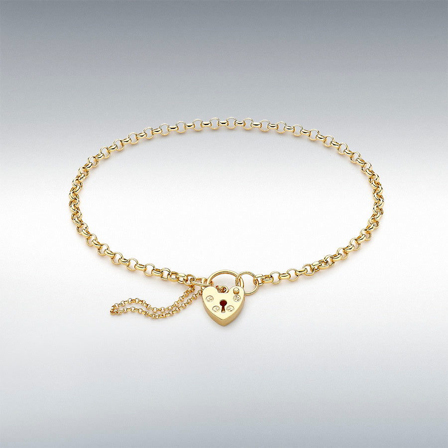 9ct Yellow Gold Hollow Round Belcher Padlock and Safety Chain Bracelet