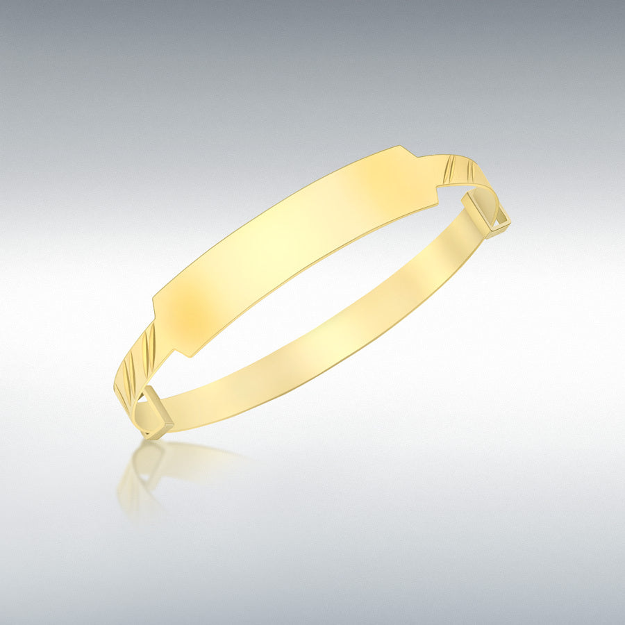 9ct Yellow Gold ID Diamond-Cut Double Oblique Expandable Baby Bangle