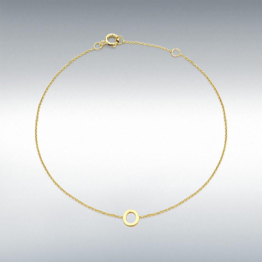 9ct Yellow Gold Initial O Adjustable Bracelet
