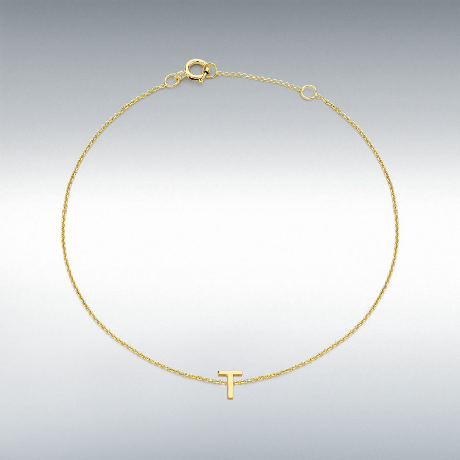 9ct Yellow Gold Initial T Adjustable Bracelet