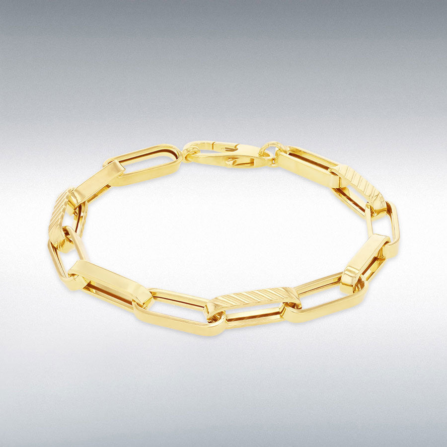 9ct Yellow Gold Large Diamond-Cut and Polished Paper Link Bracelet