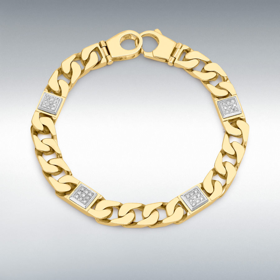 9ct Yellow Gold Men's Diamond Square Link Curb Bracelet, 0.30ct total