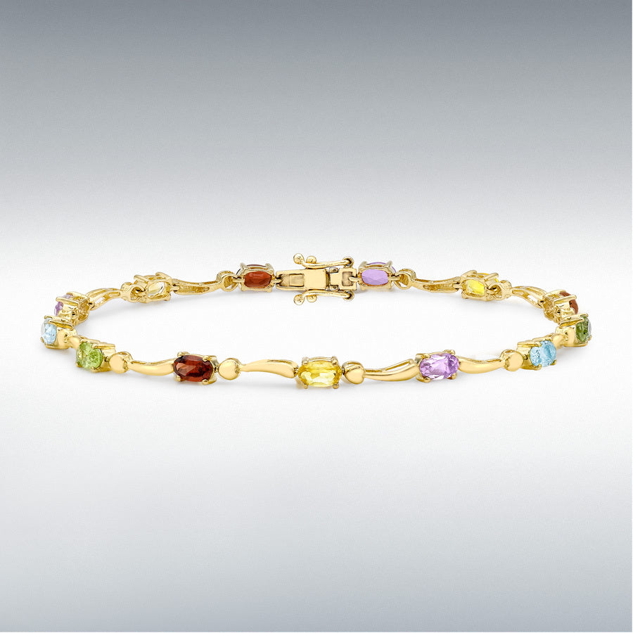 9ct Yellow Gold Multi-Gemstone Wave Bracelet