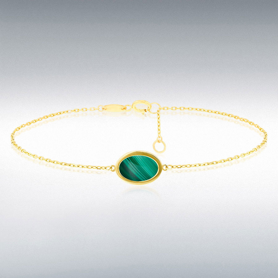 9ct Yellow Gold Oval Malachite Adjustable Bracelet