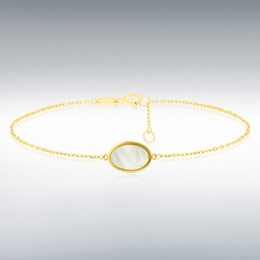 9ct Yellow Gold Oval Mother of Pearl Adjustable Bracelet