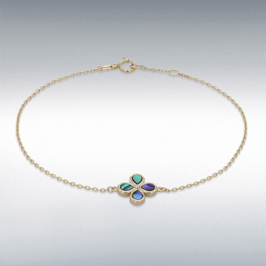 9ct Yellow Gold Paua Shell Clover Trace Bracelet