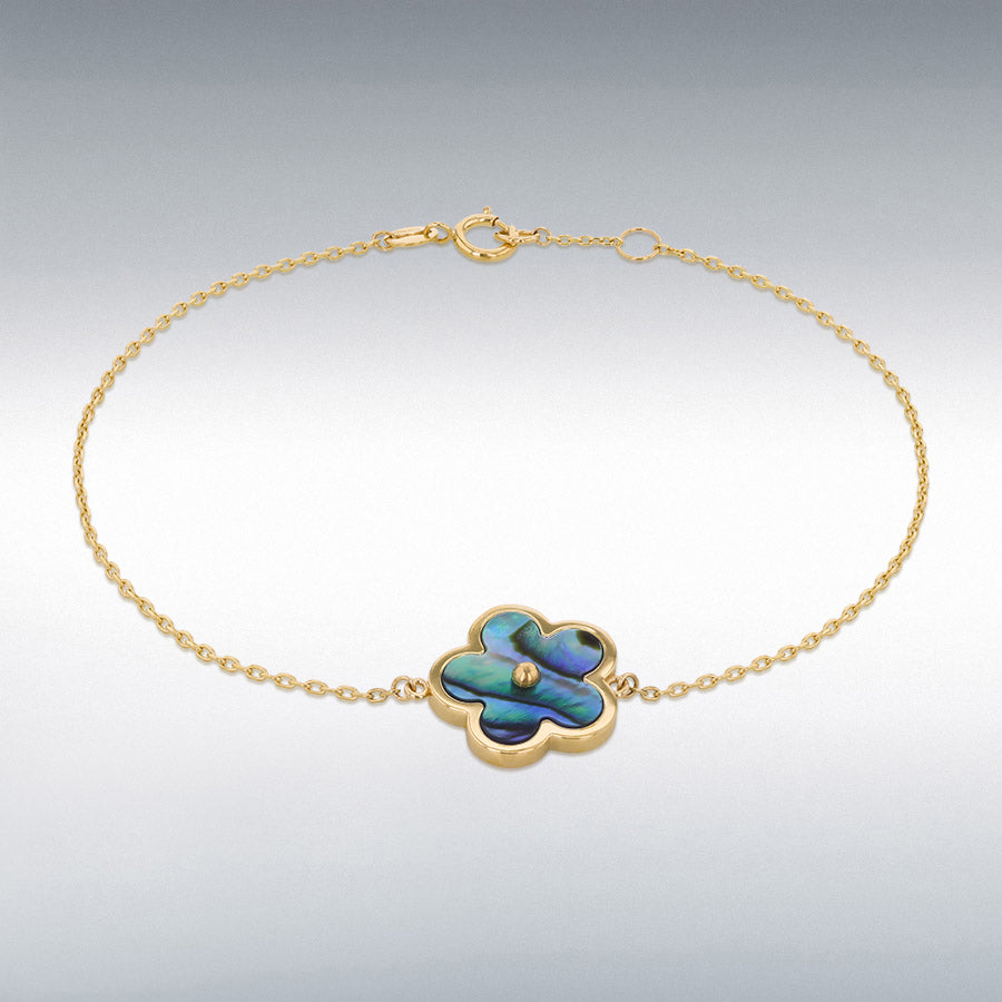 9ct Yellow Gold Paua Shell Flower Trace Bracelet
