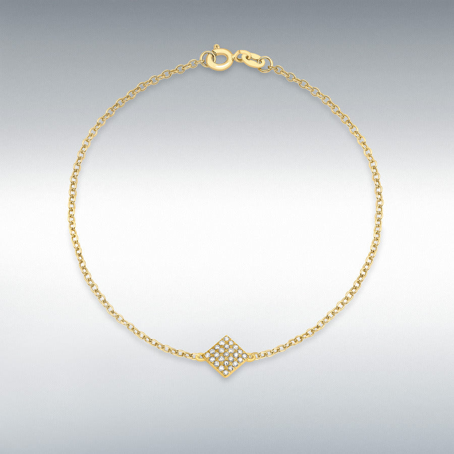 9ct Yellow Gold Pavé-Set Diamond Square Charm Bracelet, 0.12ct total