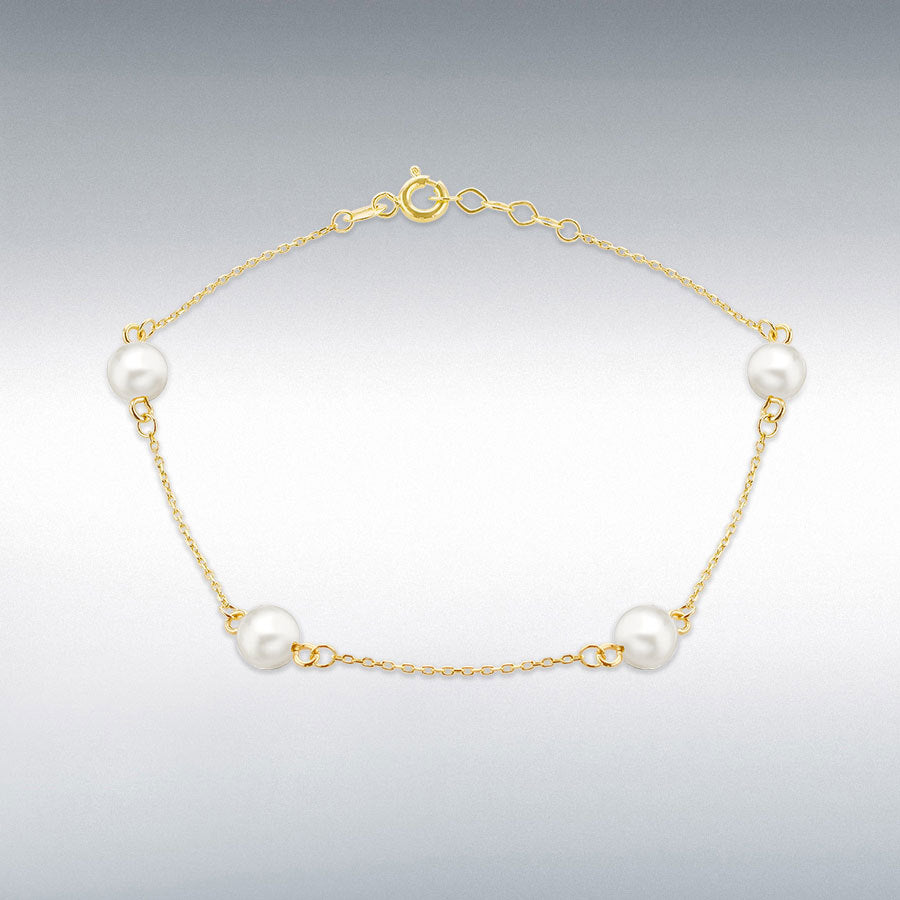9ct Yellow Gold Pearl Station Adjustable Bracelet