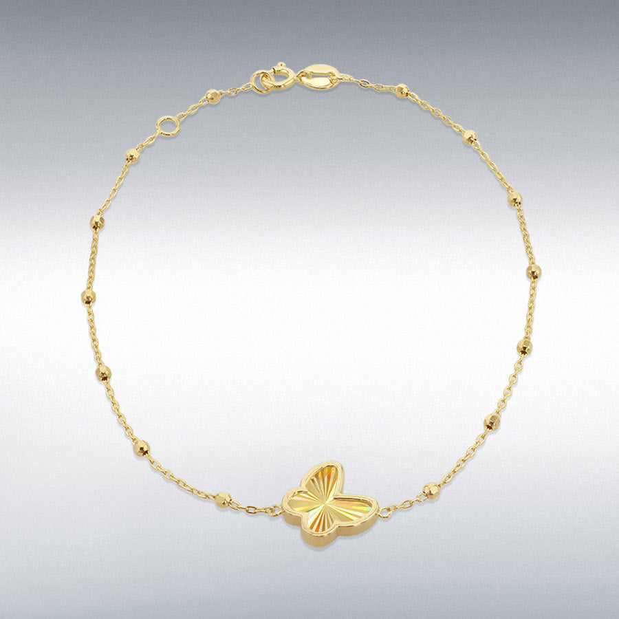 9ct Yellow Gold Rainbow Butterfly Adjustable Trace and Ball Bracelet