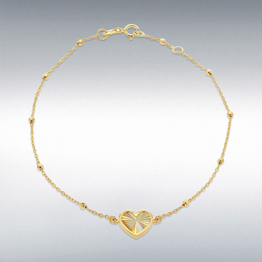 9ct Yellow Gold Rainbow Heart Adjustable Trace and Ball Bracelet