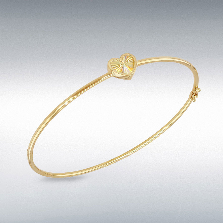 9ct Yellow Gold Rainbow Heart Bangle