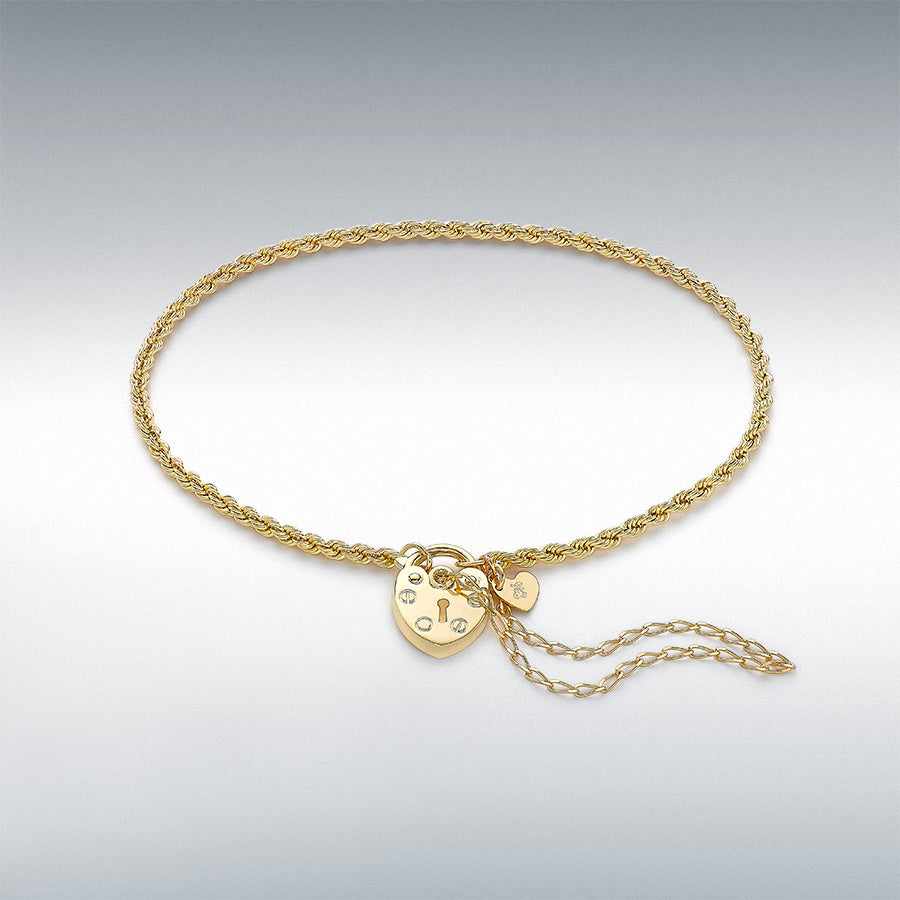 9ct Yellow Gold Rope Chain Padlock and Safety Chain Bracelet