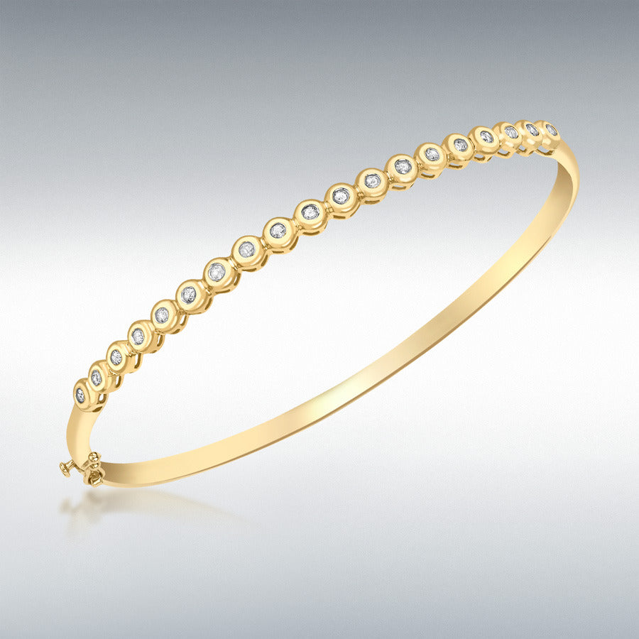 9ct Yellow Gold Rubover-Set Diamond Disc Bangle, 0.26ct total