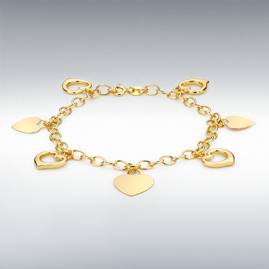 9ct Yellow Gold Seven Heart Charms Bracelet