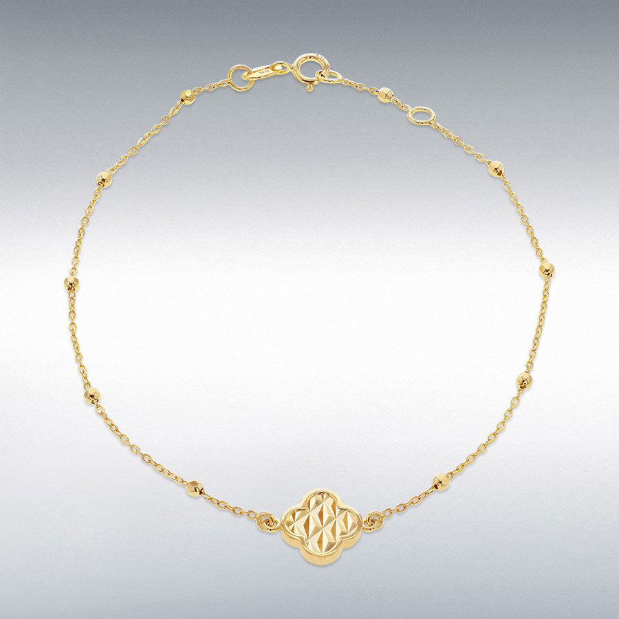 9ct Yellow Gold Shimmer Clover Adjustable Trace and Ball Bracelet
