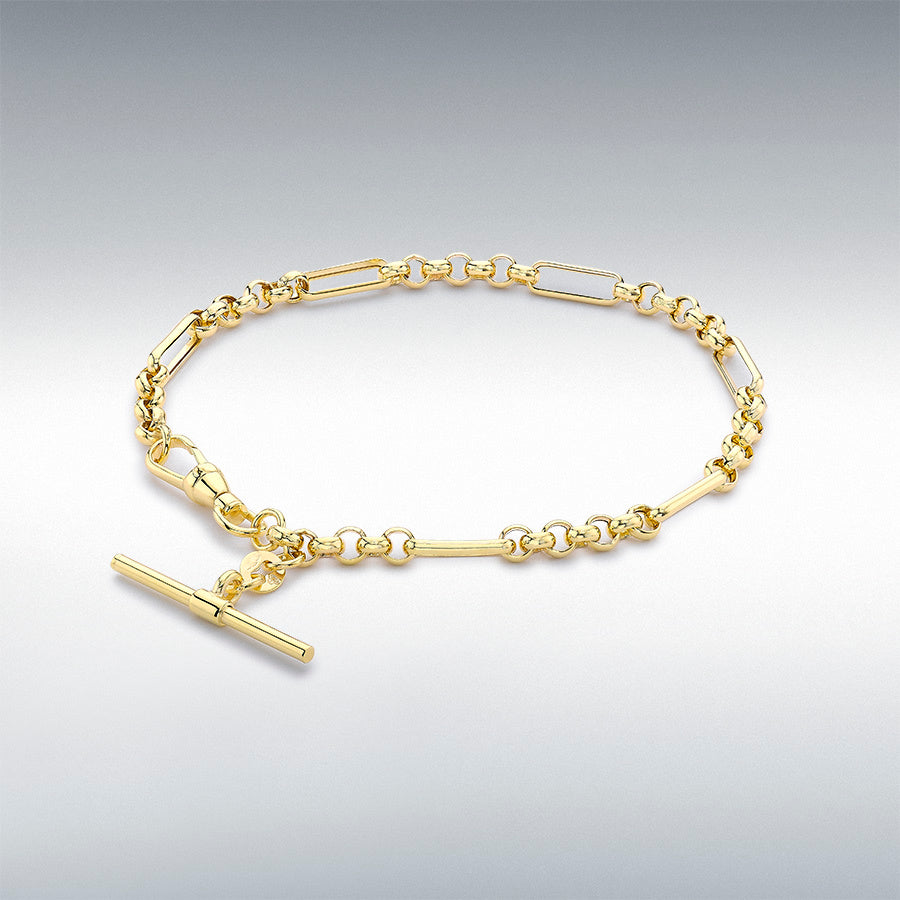 9ct Yellow Gold T-Bar Figaro Belcher Albert Bracelet