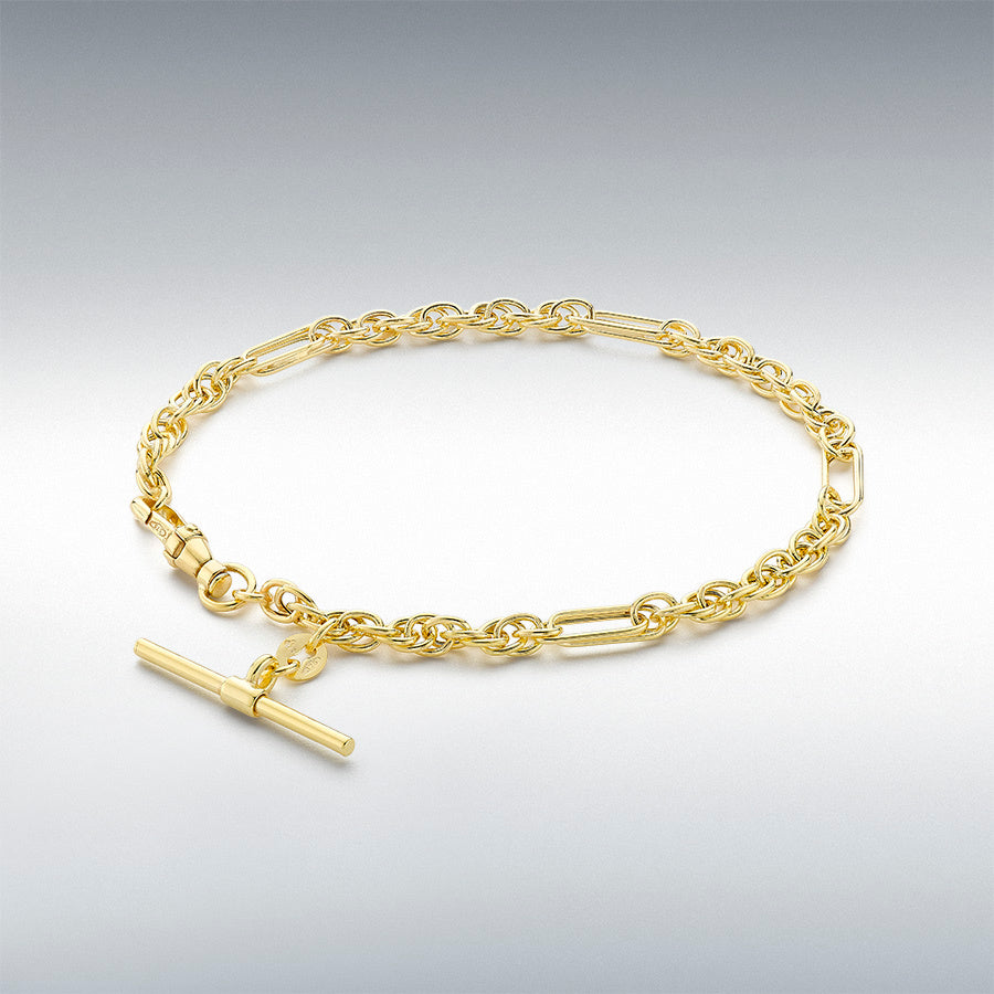 9ct Yellow Gold T-Bar Figaro Rope Albert Bracelet