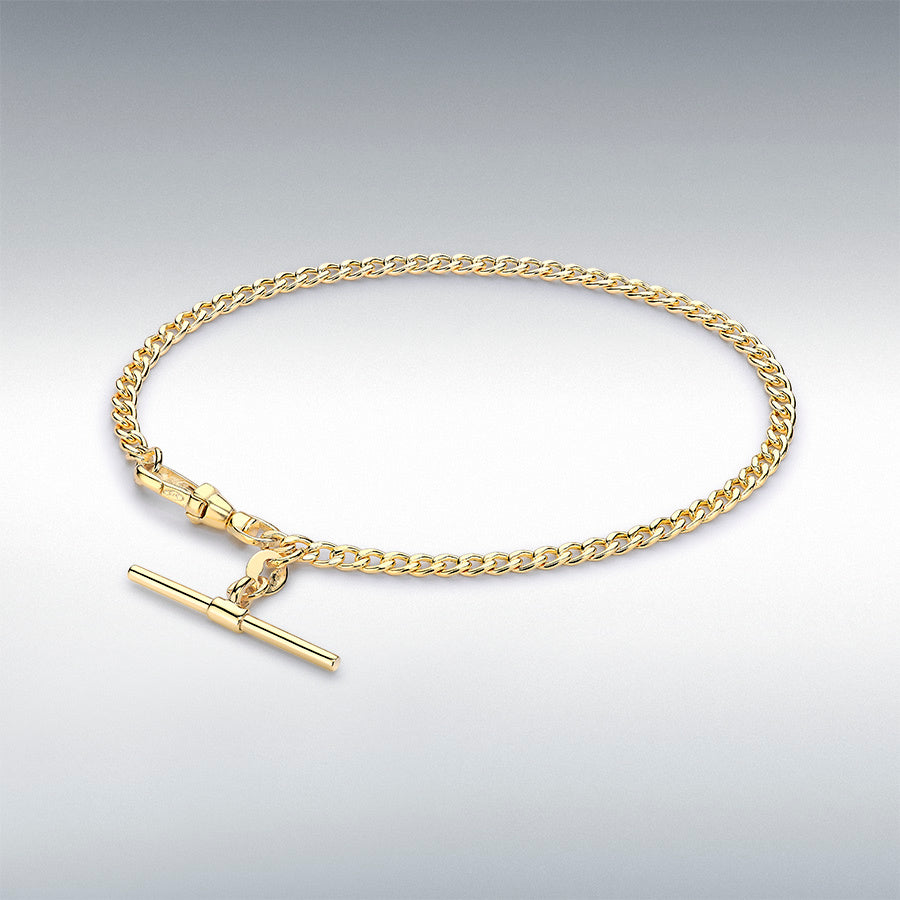 9ct Yellow Gold T-Bar Hollow Diamond-Cut Curb Albert Bracelet