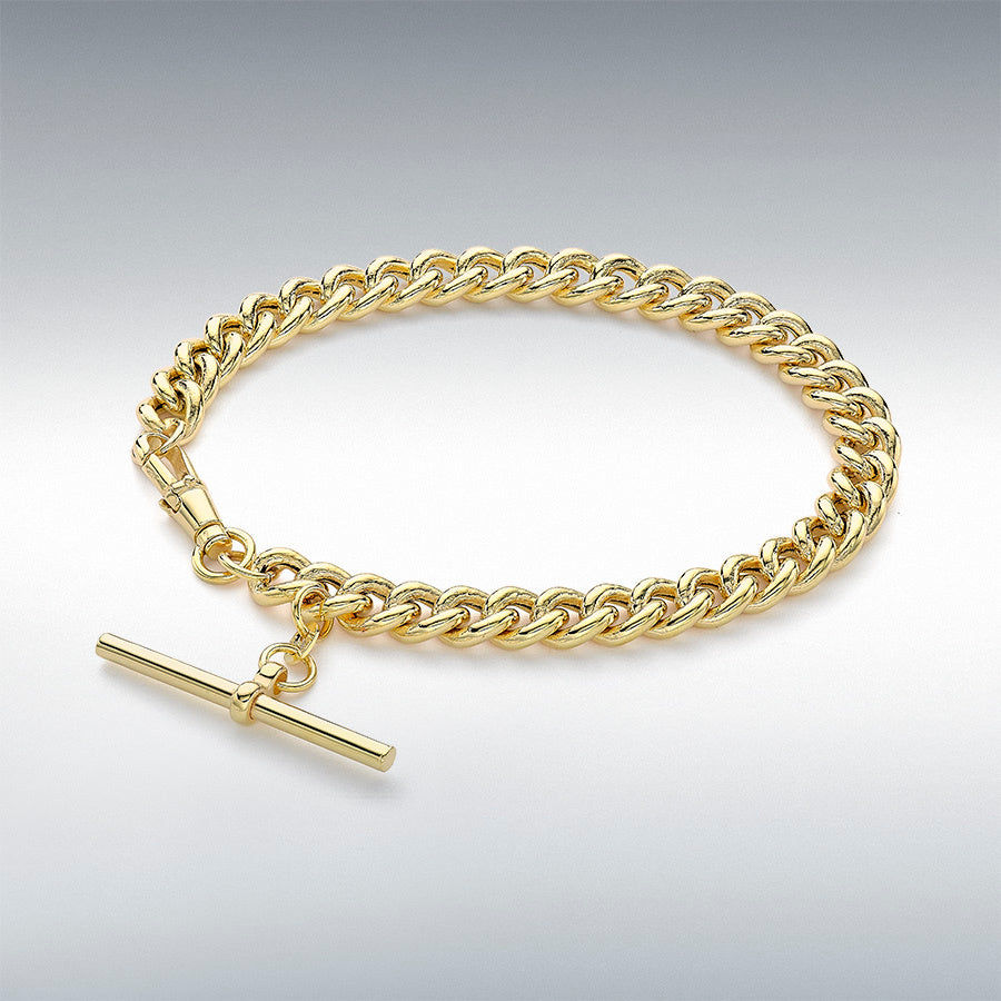 9ct Yellow Gold T-Bar Hollow Round Curb Albert Bracelet