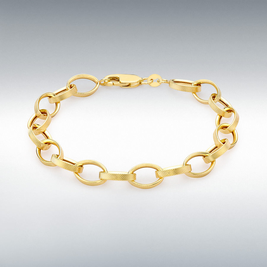9ct Yellow Gold Textured Oval Belcher Chain Bracelet