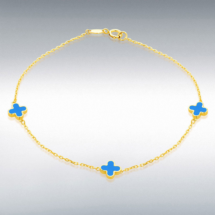 9ct Yellow Gold Turquoise Clover Petals Bracelet