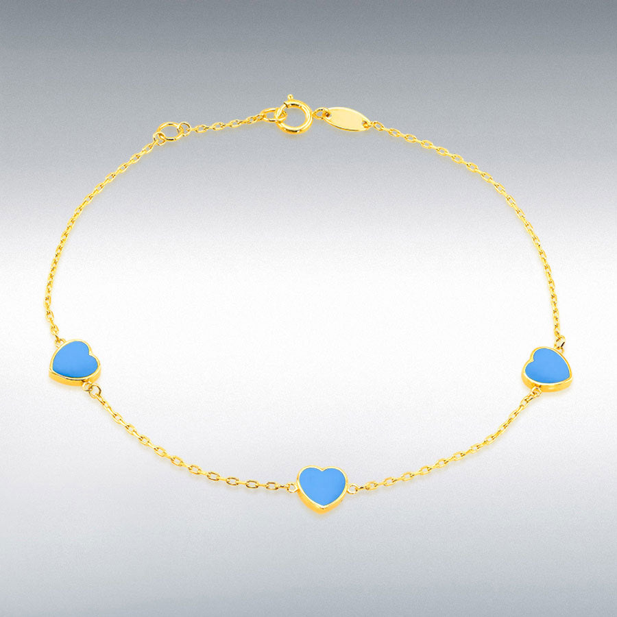 9ct Yellow Gold Turquoise Heart Petals Bracelet