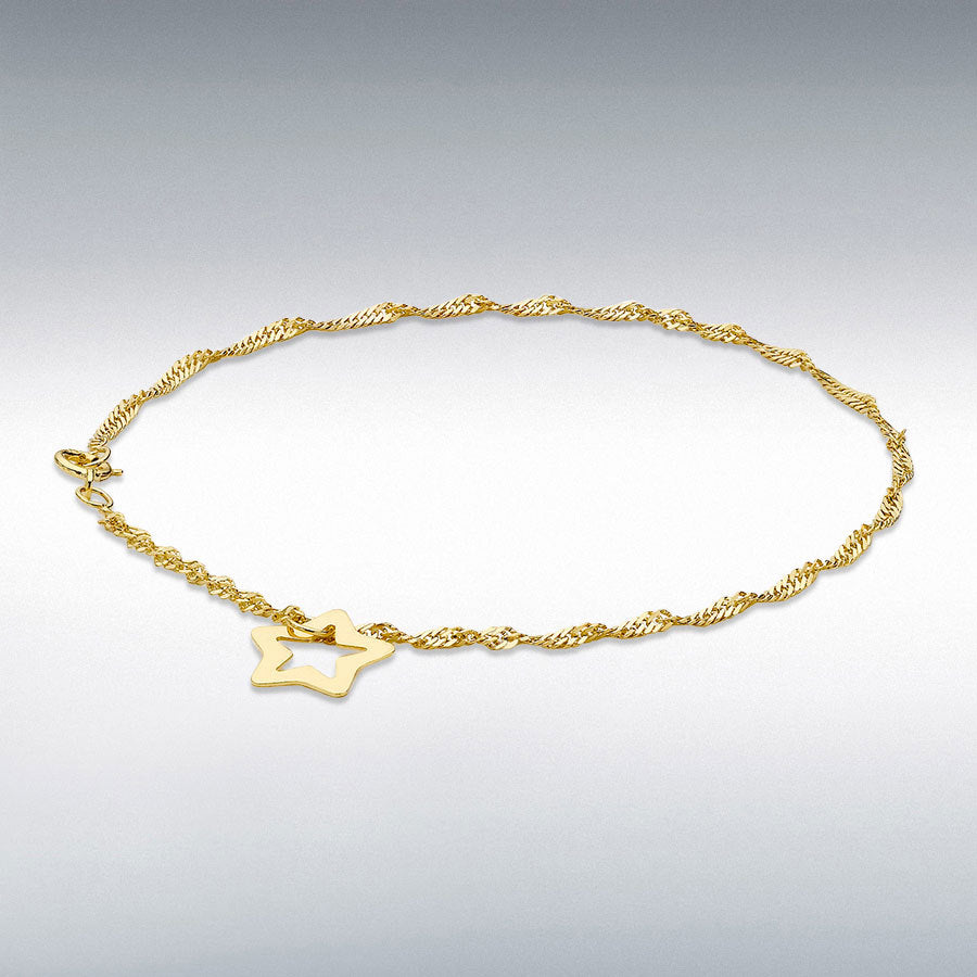 9ct Yellow Gold Twist Curb and Star Drop Anklet