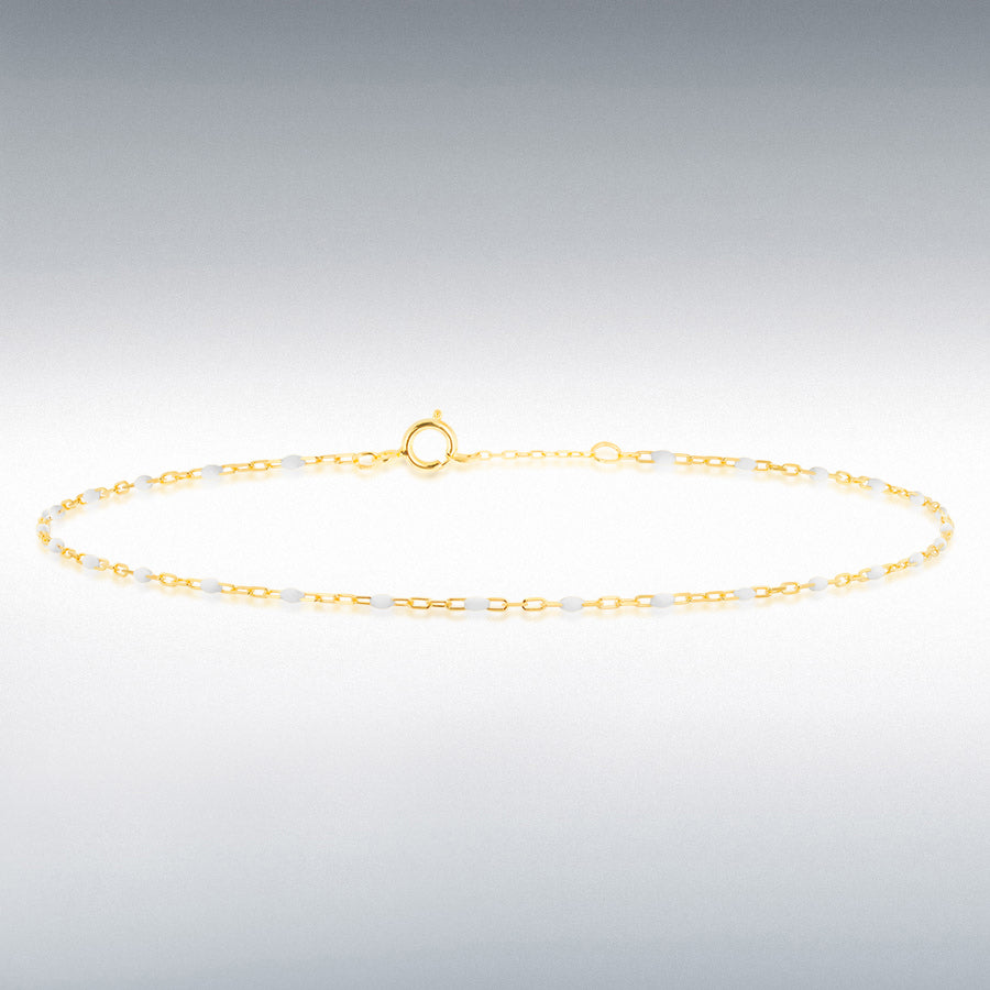 9ct Yellow Gold White Enamel Mini Paper Bracelet
