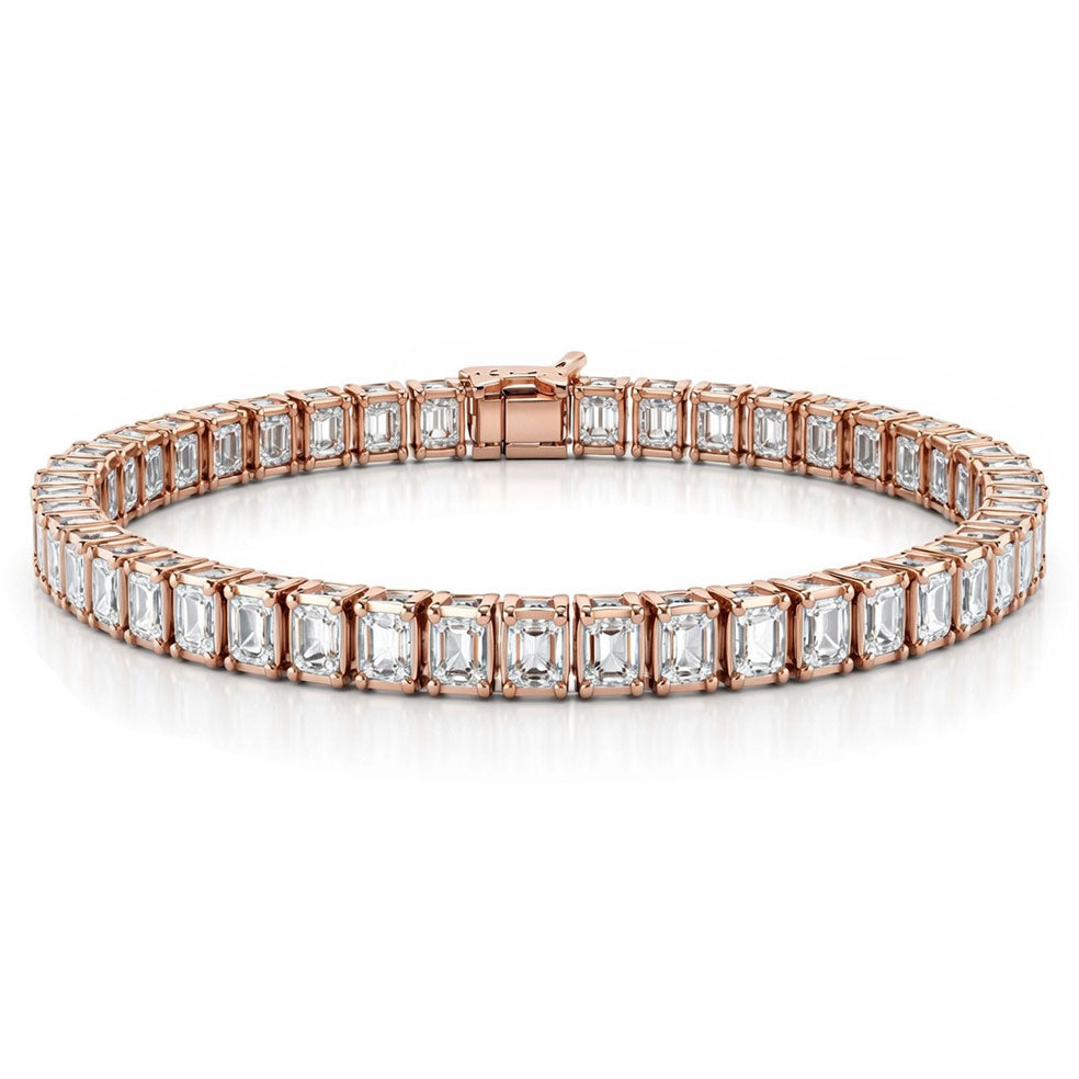 Four-Claw Emerald-Cut Diamond Tennis Bracelet, 15.00ct total in Rose Gold