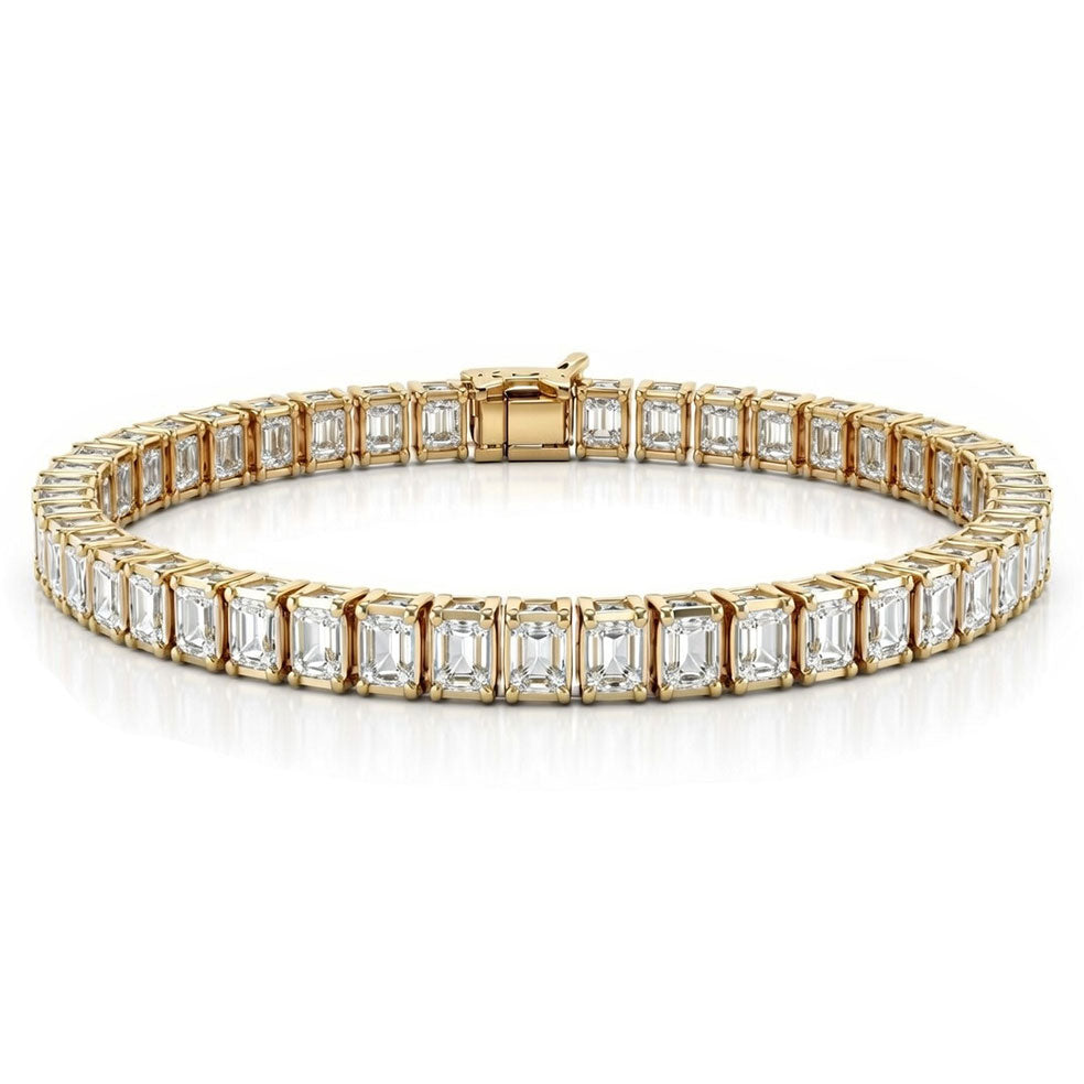 Four-Claw Emerald-Cut Diamond Tennis Bracelet, 10.00ct total in Yellow Gold