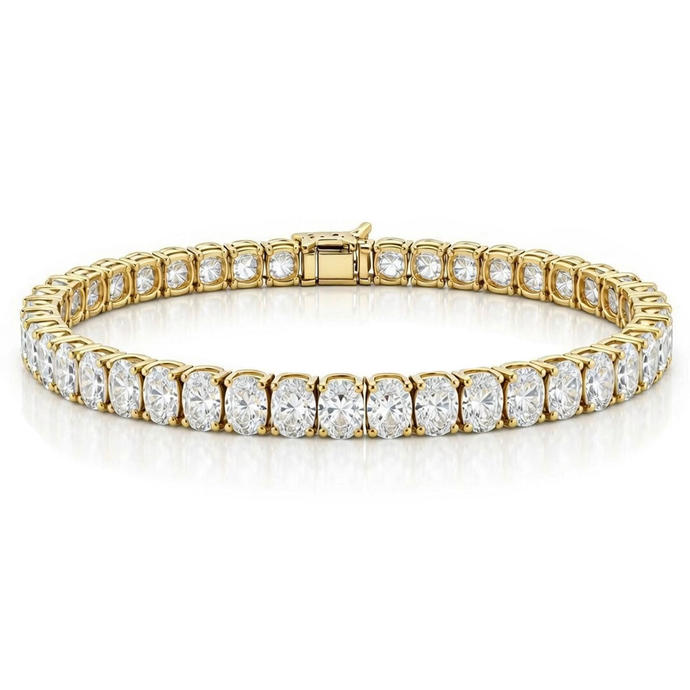 Four-Claw Oval Diamond Tennis Bracelet, 12.50ct total in Yellow Gold