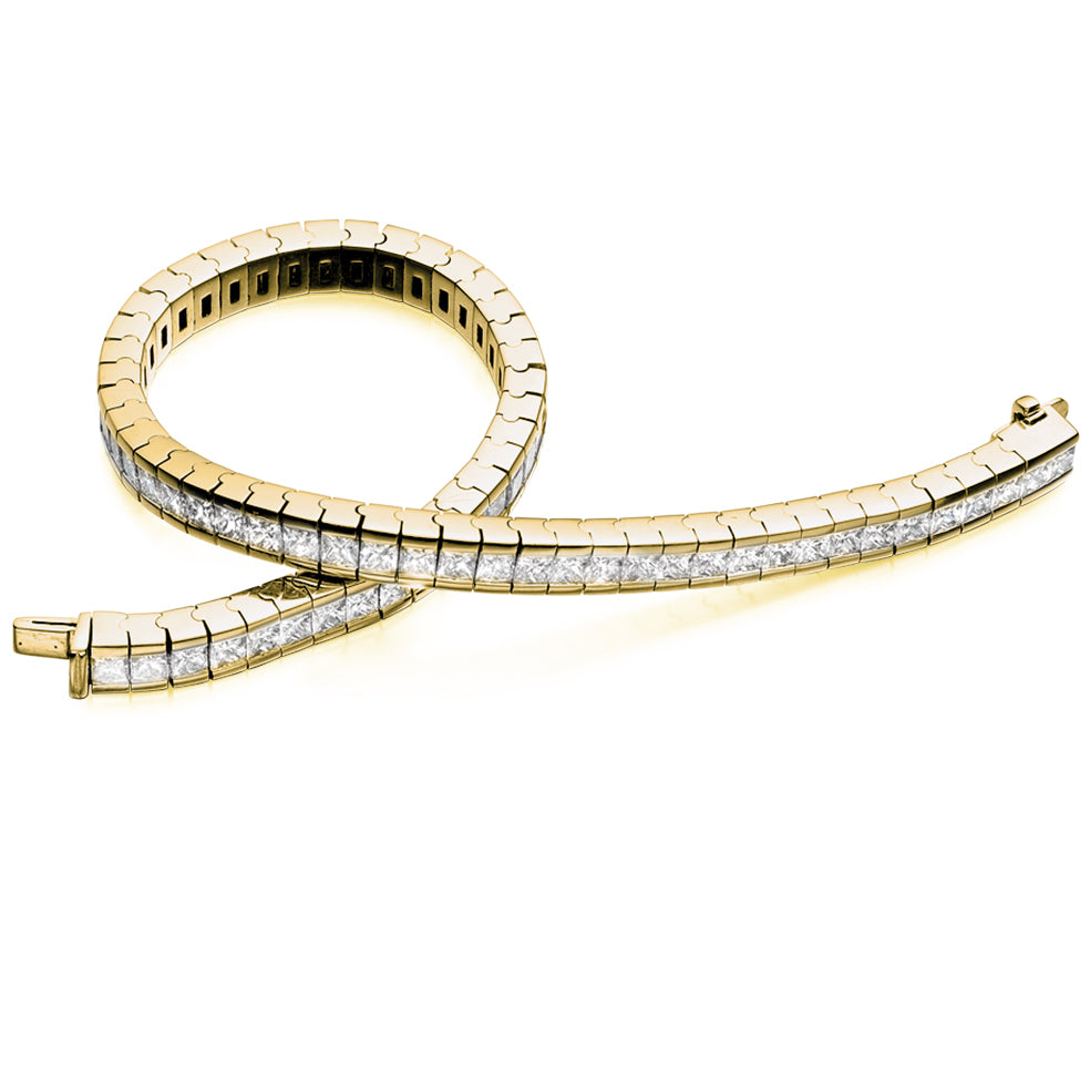 Channel-Set Princess-Cut Diamond Bracelet, 8.50ct total in Yellow Gold