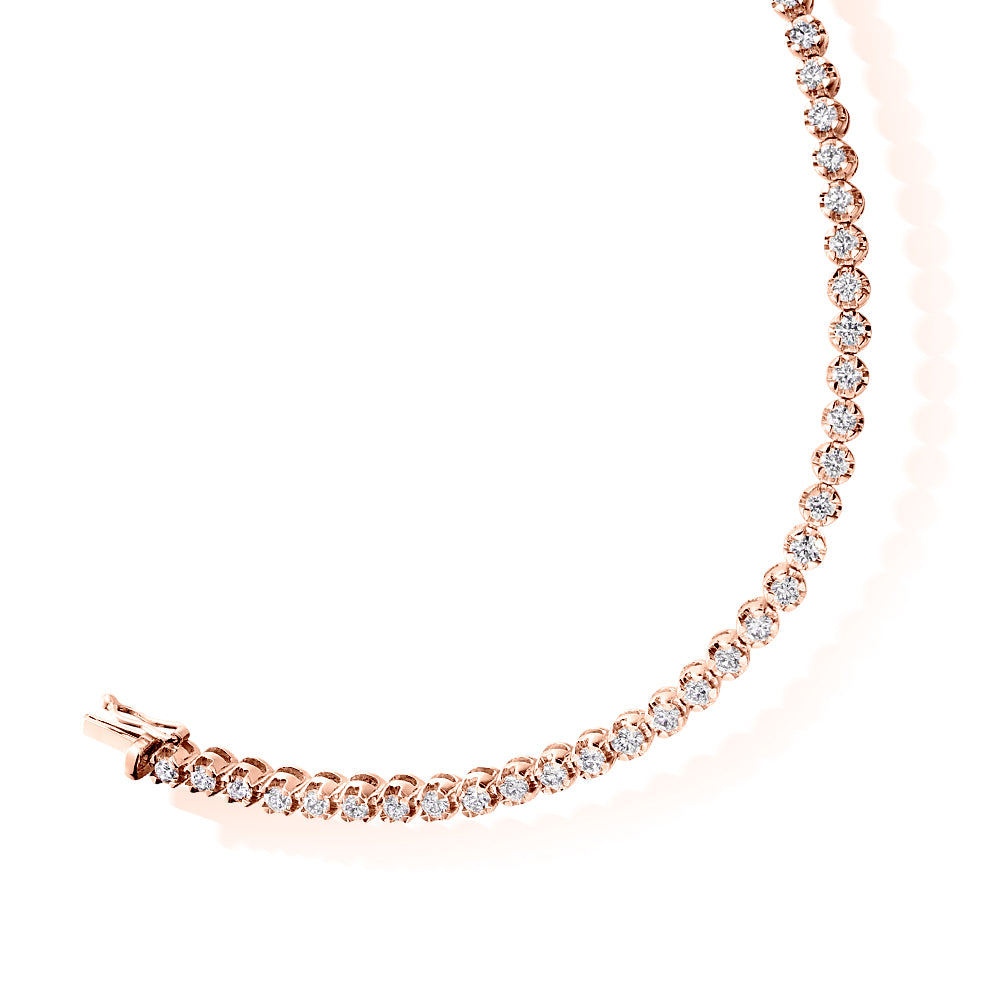 Claw-Set Round Diamond Tennis Bracelet, 3.00ct total in Rose Gold